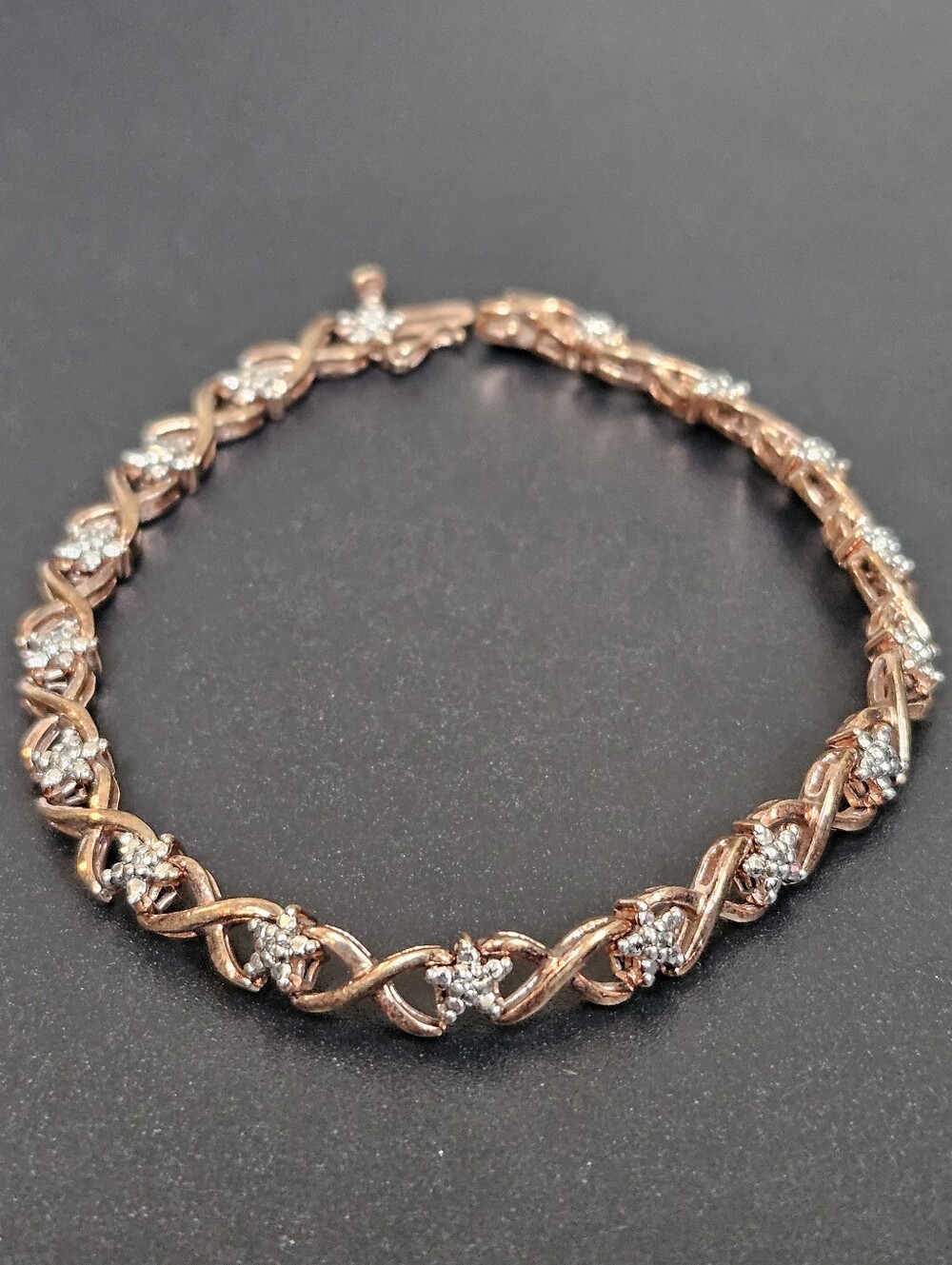 1/4Ct Diamond Rose Gold over Sterling Silver Infinity Link Star Tennis Bracelet